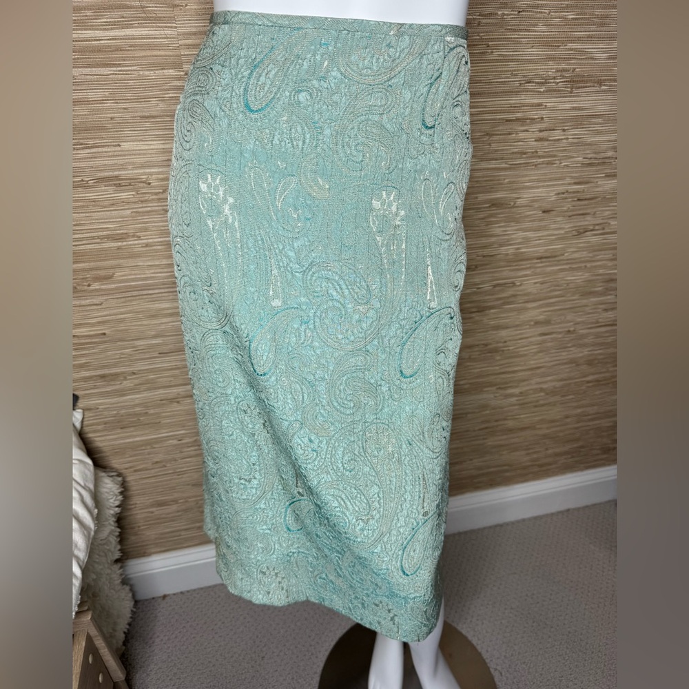 Vintage GORGEOUS Mint Green Jacquard Pencil Skirt 16